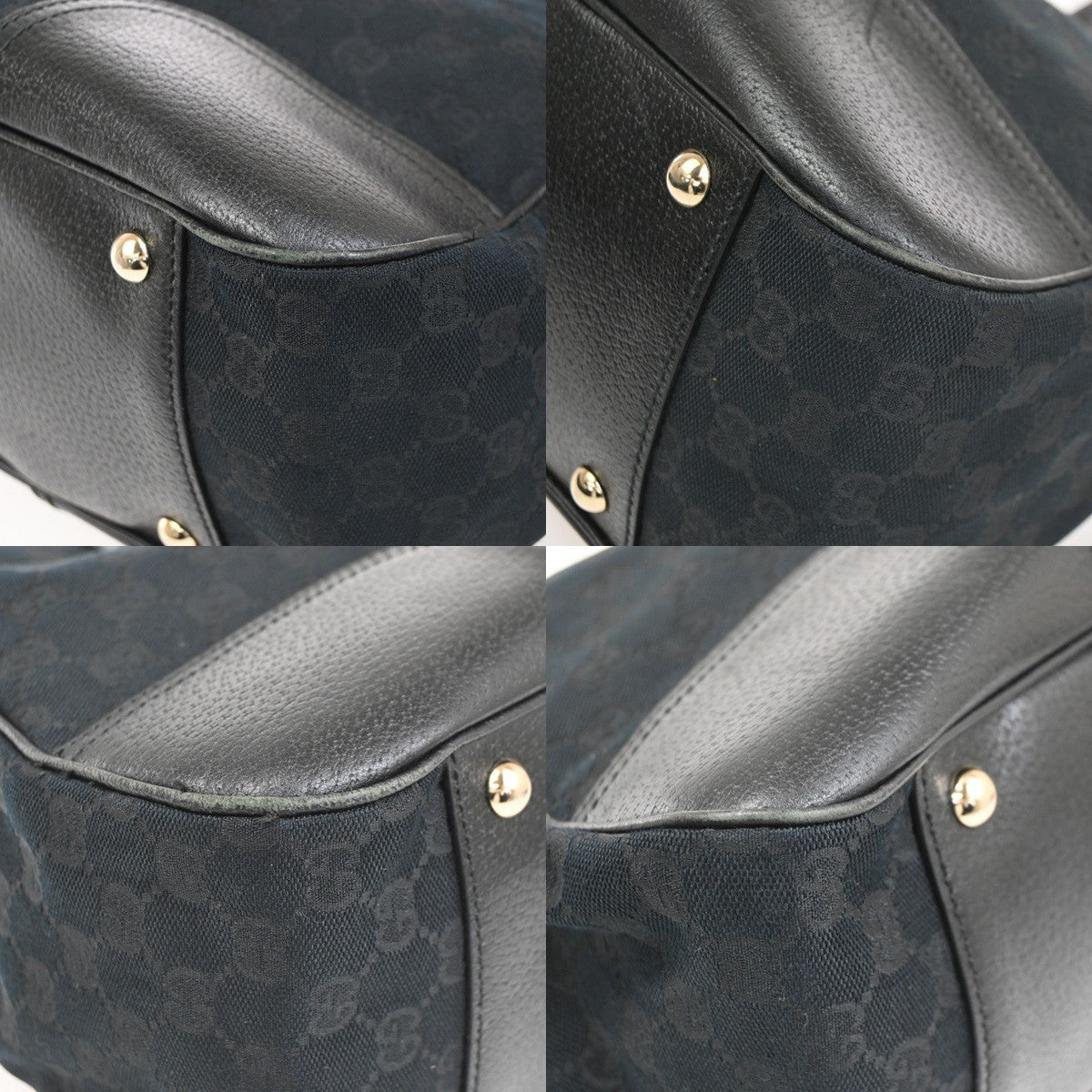 GUCCI GG Sherry Web Bow Shoulder Tote Bag Leather Canvas Black 72CB029