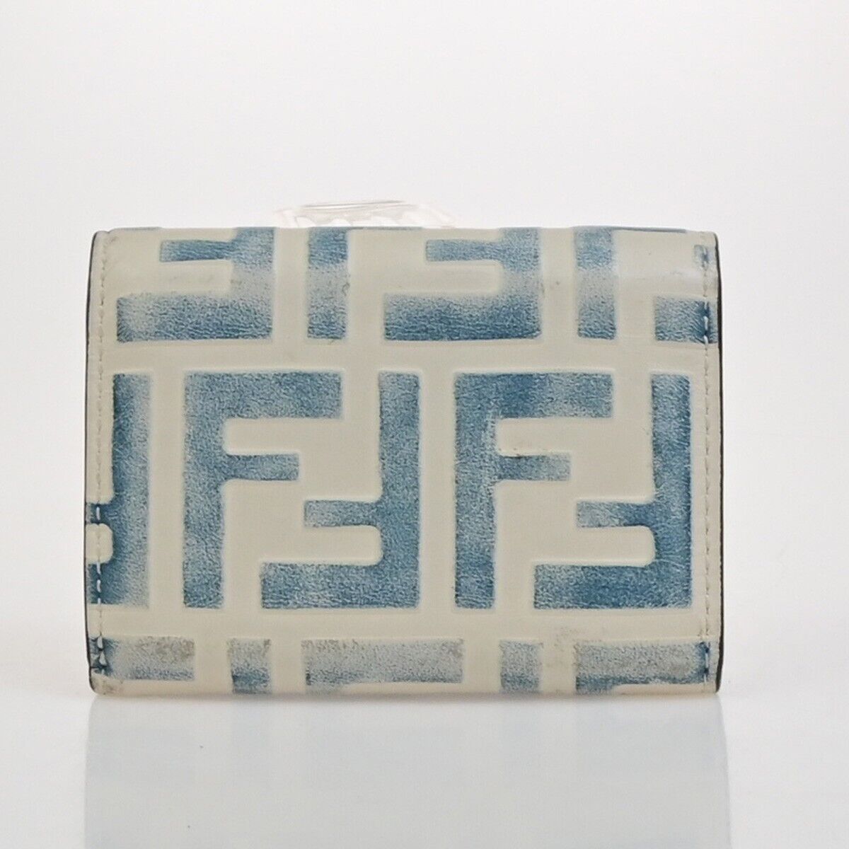 FENDI Zucca Pattern Mini Trifold Compact Wallet Leather Blue White Italy 61KA542