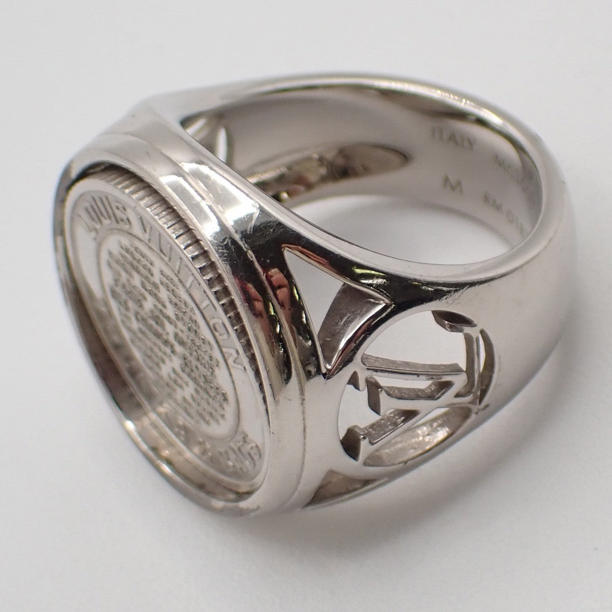Louis Vuitton Chevaliere Medallion Ring Size M US 9 Metal Silver M63668 61RP010