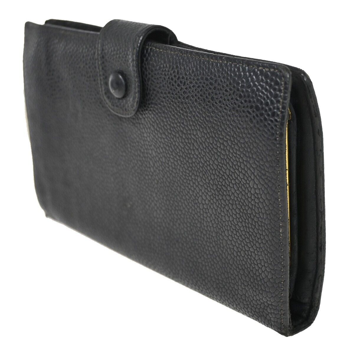 CHANEL CC Logo Long Bifold Wallet Purse Caviar Skin Leather Black GHW 04FA424