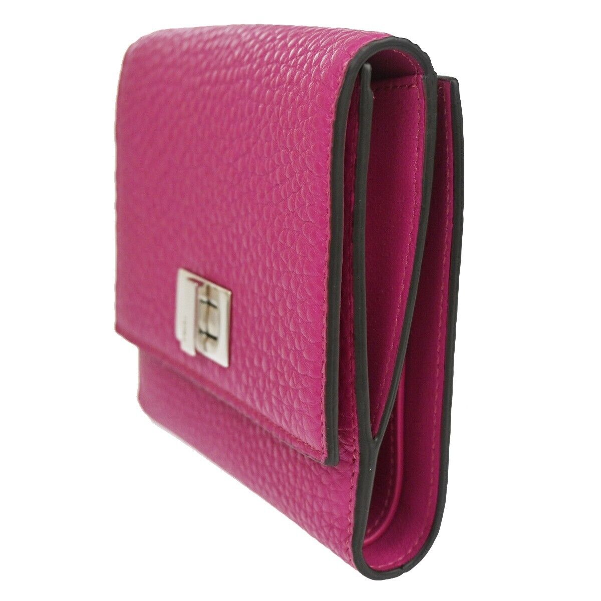 FENDI Logo Peekaboo Bifold Wallet Purse Leather Magenta SHW Italy 39RJ491