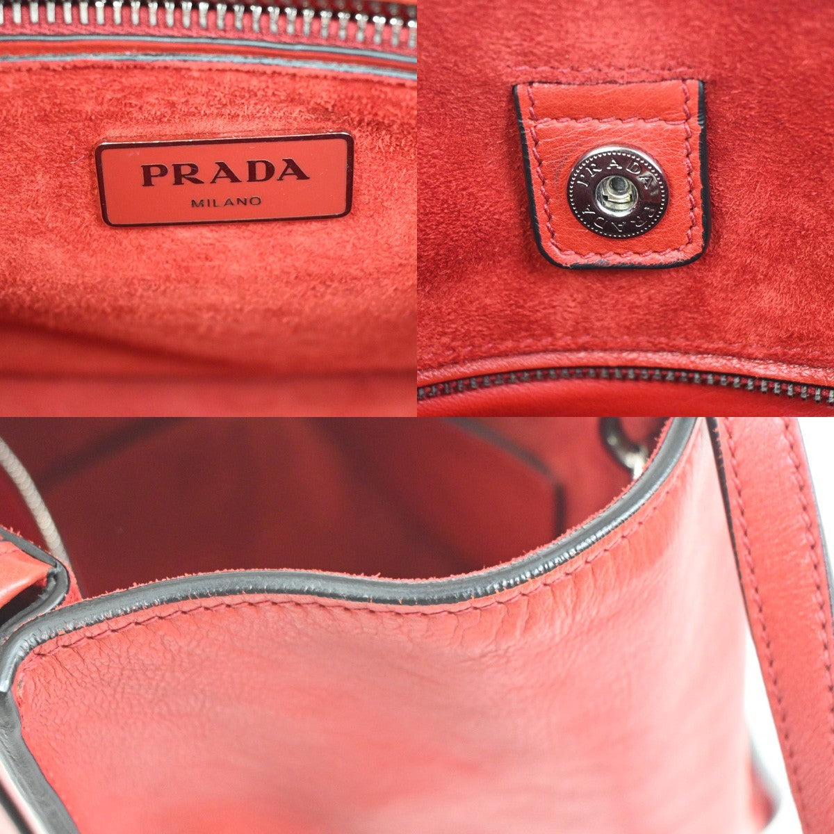 PRADA MILANO Triangle Logo 2Way Shoulder Hand Bag Leather Red SHW Italy 12ZA346