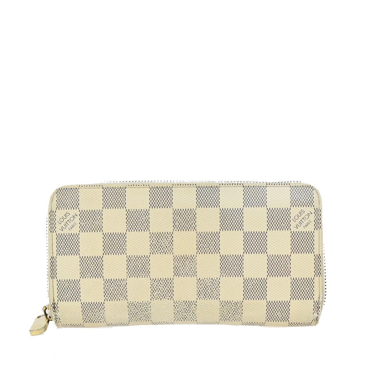 LOUIS VUITTON Zippy Wallet Purse Damier Azur Leather White N60019 05EB293