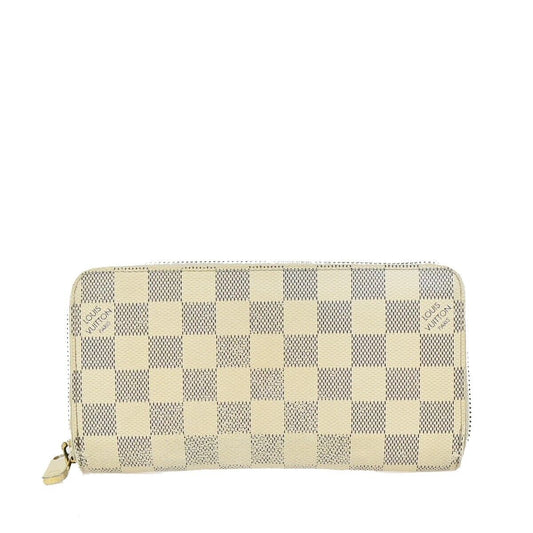 LOUIS VUITTON Zippy Wallet Purse Damier Azur Leather White N60019 05EB293