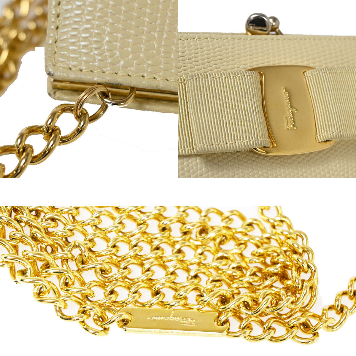 SALVATORE FERRAGAMO Vara Chain Mini Shoulder Bag Embossing Leather BE 68YE350