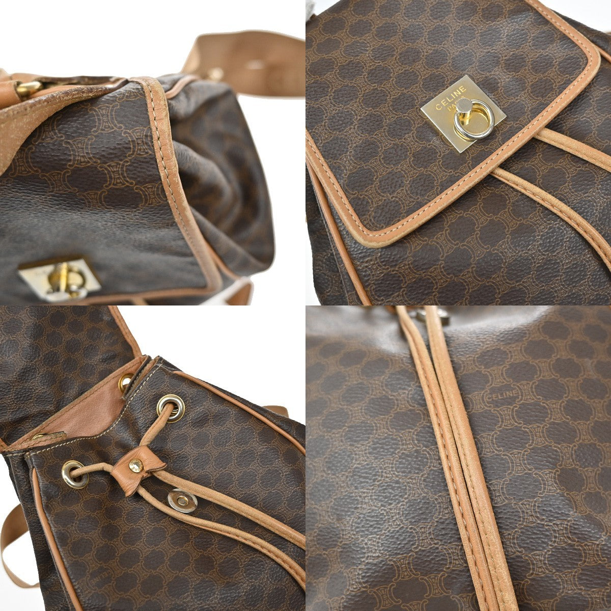 CELINE Logo Macadam Pattern Backpack Bag PVC Leather Brown GHW 33KB570