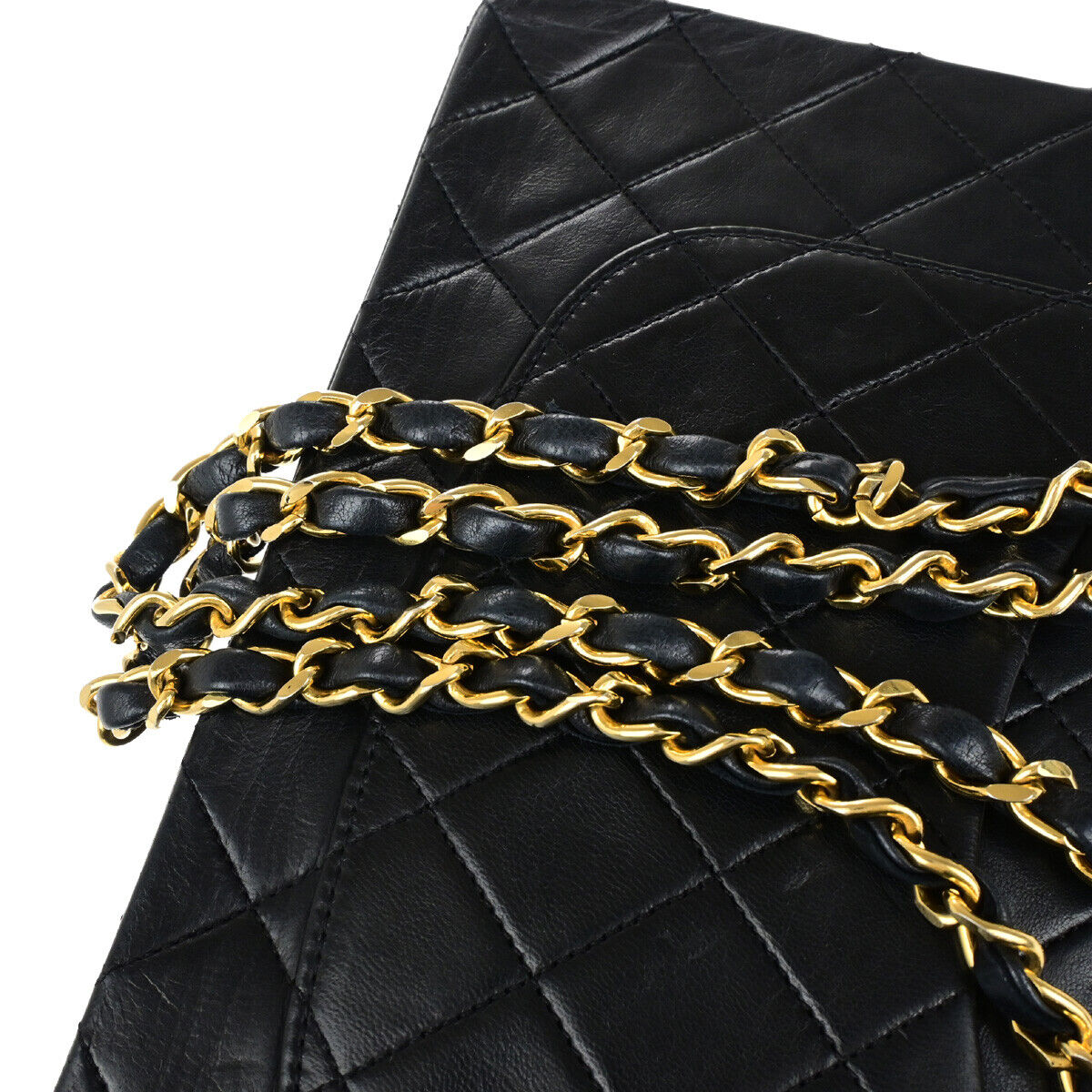 CHANEL CC Matelasse 25 Double Flap Chain Shoulder Bag Leather Black GHW 350RK770