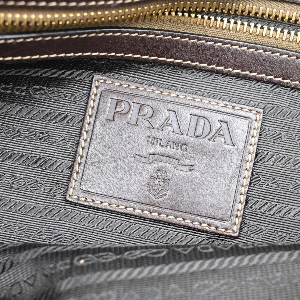 PRADA MILANO Logo 2Way Shoulder Hand Bag Jacquard Leather Brown GHW 18EE299
