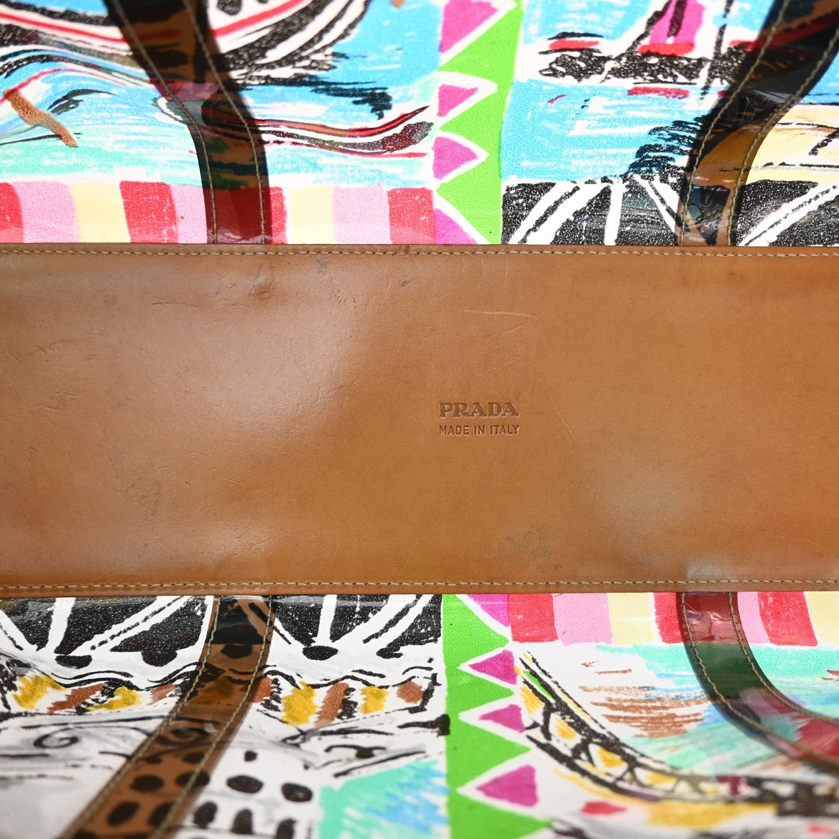 PRADA Venetian Print Shoulder Tote Bag Vinyl Leather Brown SHW Italy 37KD059