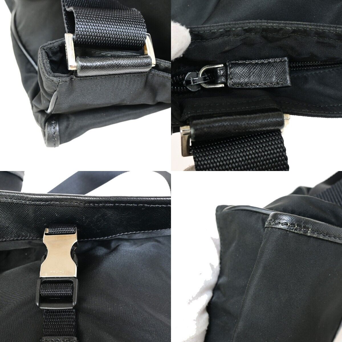 PRADA MILANO Logo Tessuto Shoulder Bag Nylon Leather Black  Italy 87SH932