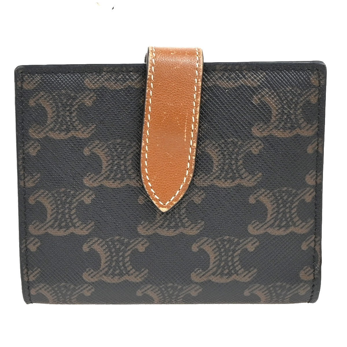 CELINE Strap Bifold Wallet Purse Triomphe Canvas Leather Brown BK Italy 65KC629