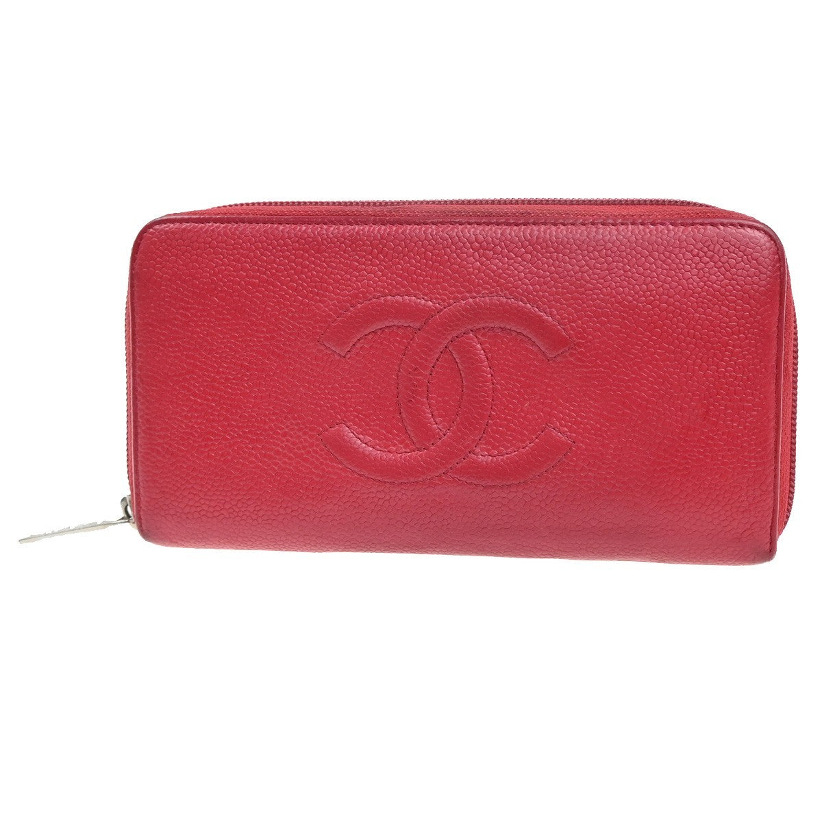 CHANEL CC Logo Zipper Around Wallet Grained Calfskin Leather Red SHW 35KP548