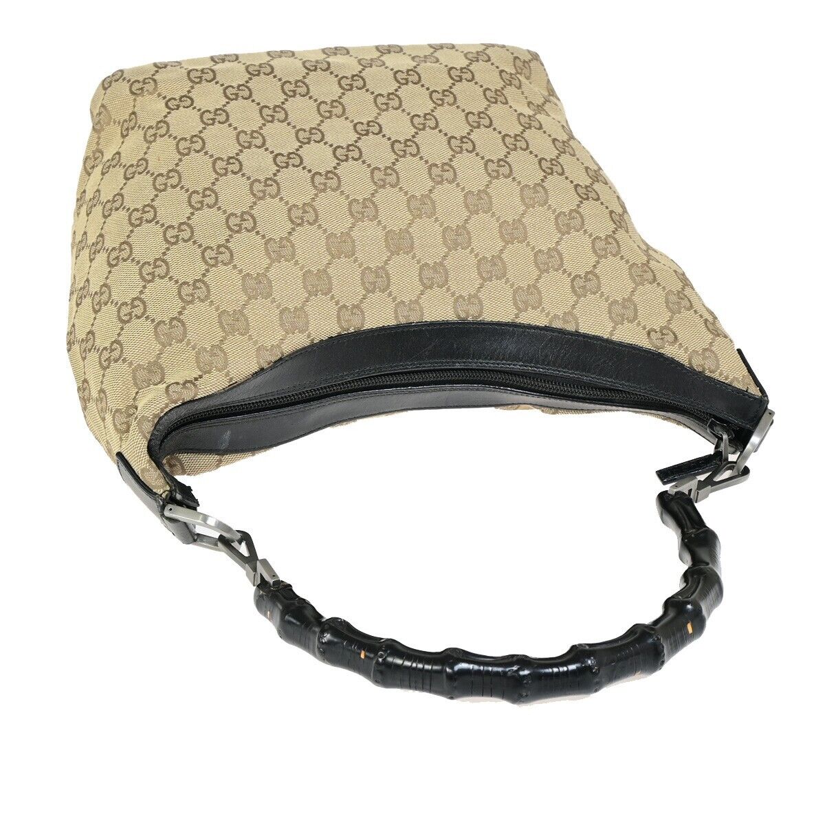 GUCCI Logo Bamboo GG Pattern Shoulder Bag Canvas Leather Brown Italy 62SH927