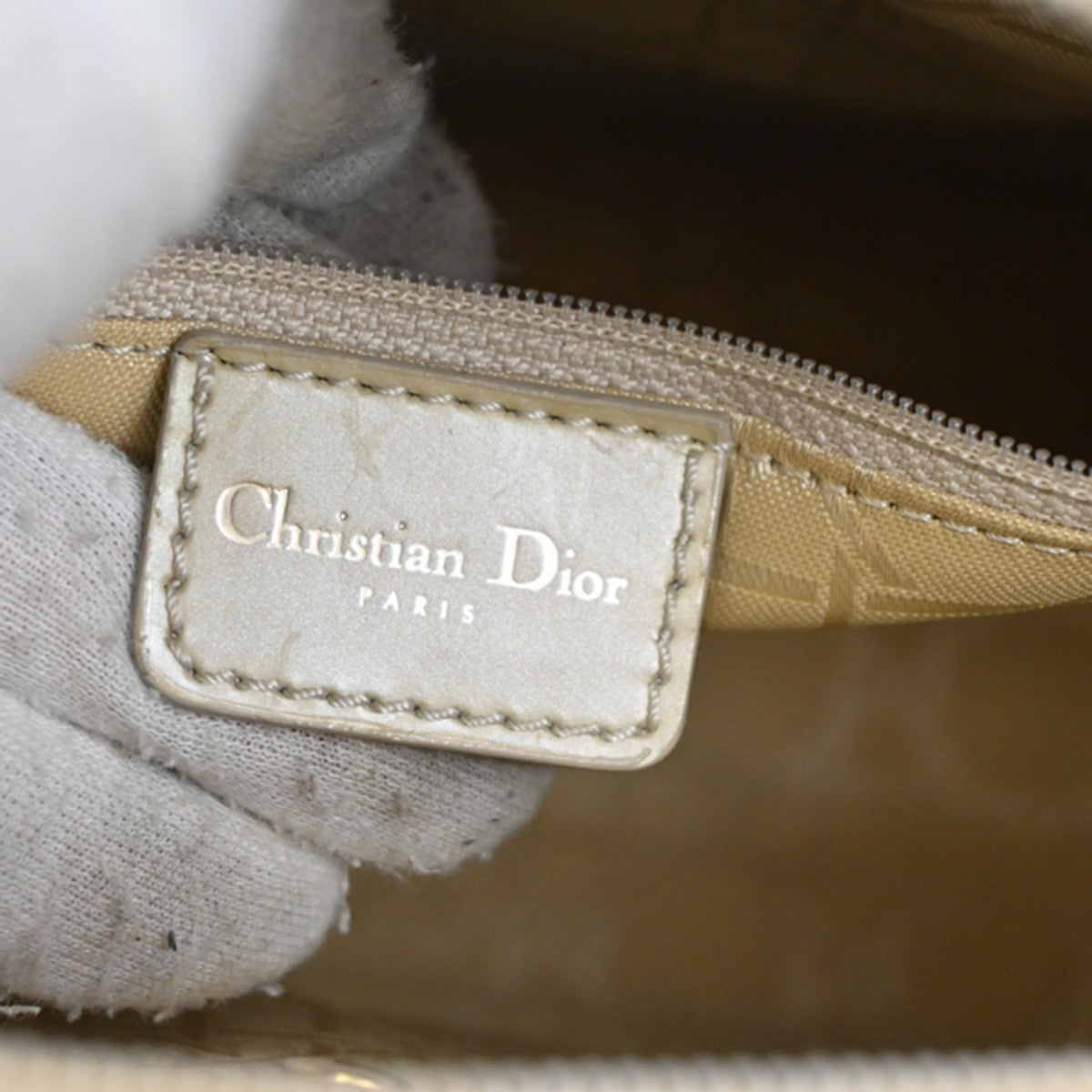 CHRISTIAN DIOR Malice Pearl 2Way Shoulder Bag Patent Leather Beige Italy 88KC463
