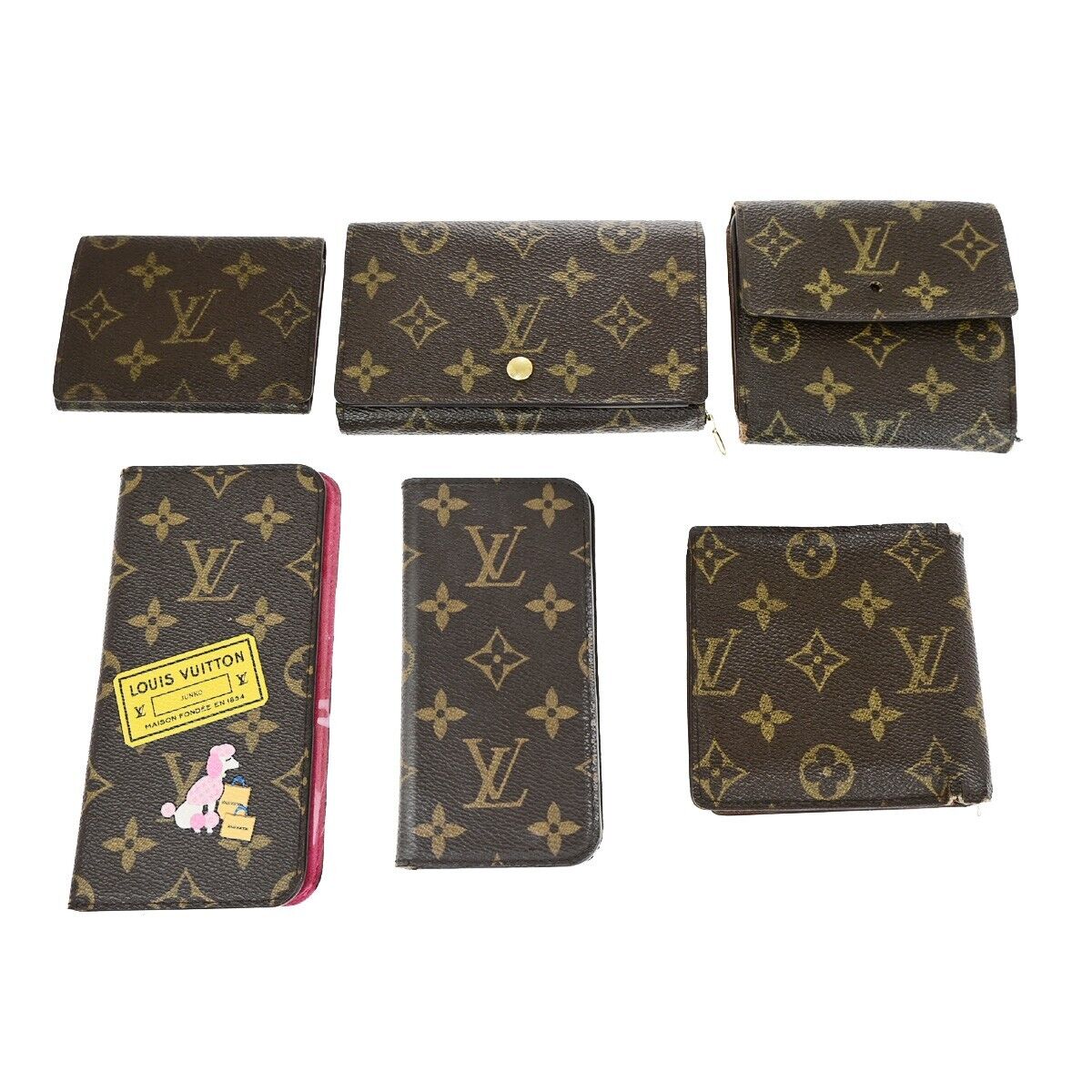 LOUIS VUITTON 6 Set Wallet iPhone 8 Xs Case Monogram Brown Pink 64KA364