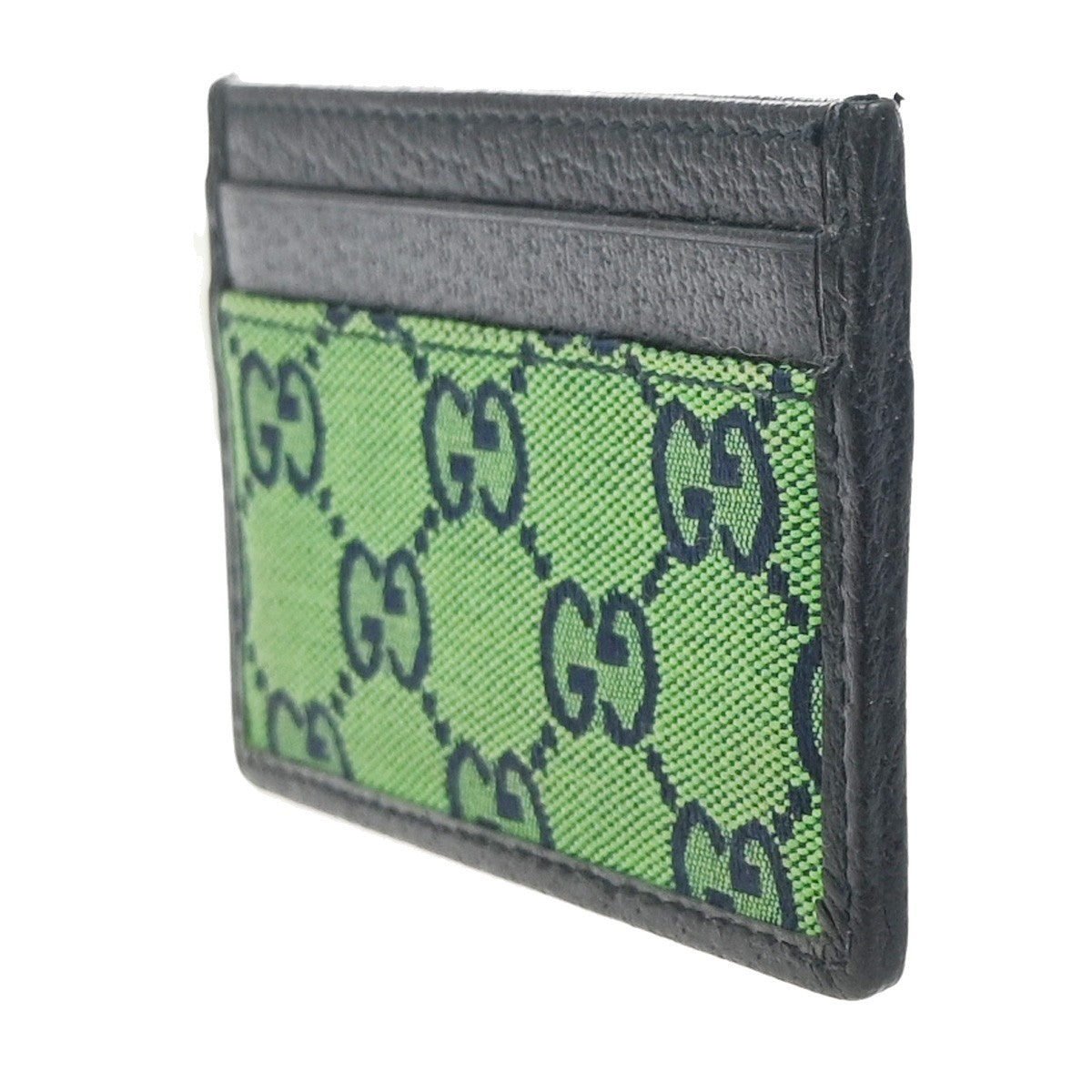 GUCCI Logo GG Pattern Card Case Canvas Leather Green Navy Blue Italy 67MA478