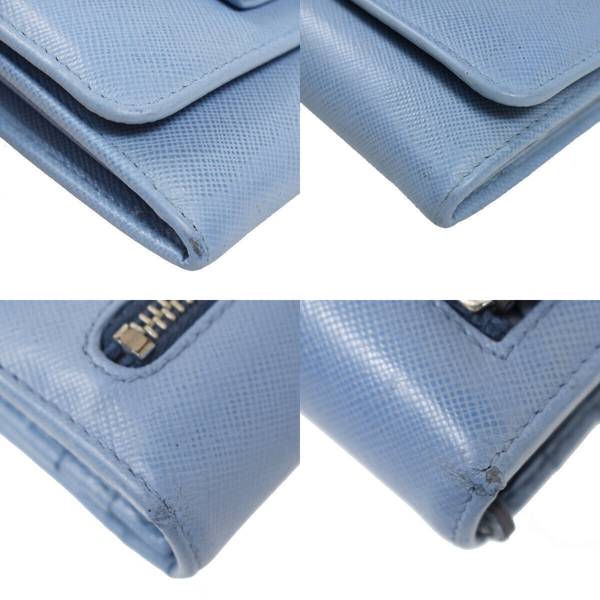 PRADA Logo Saffiano Fiocco Long Bifold Wallet Purse Leather Blue Italy 05YC250