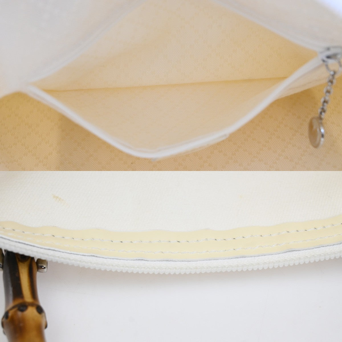 GUCCI Logo Bamboo Tote Handbag Nylon Patent Leather White SHW Italy 66KC967