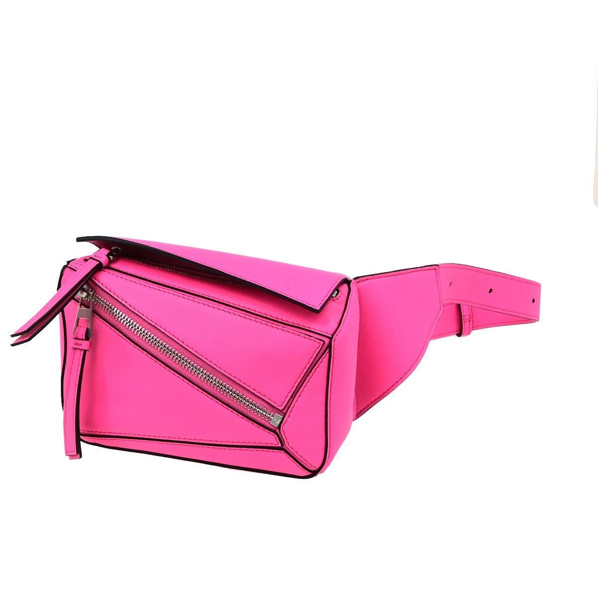 LOEWE Logo Puzzle Mini Body Shoulder Bag Leather Neon Pink SHW Spain 684RQ079