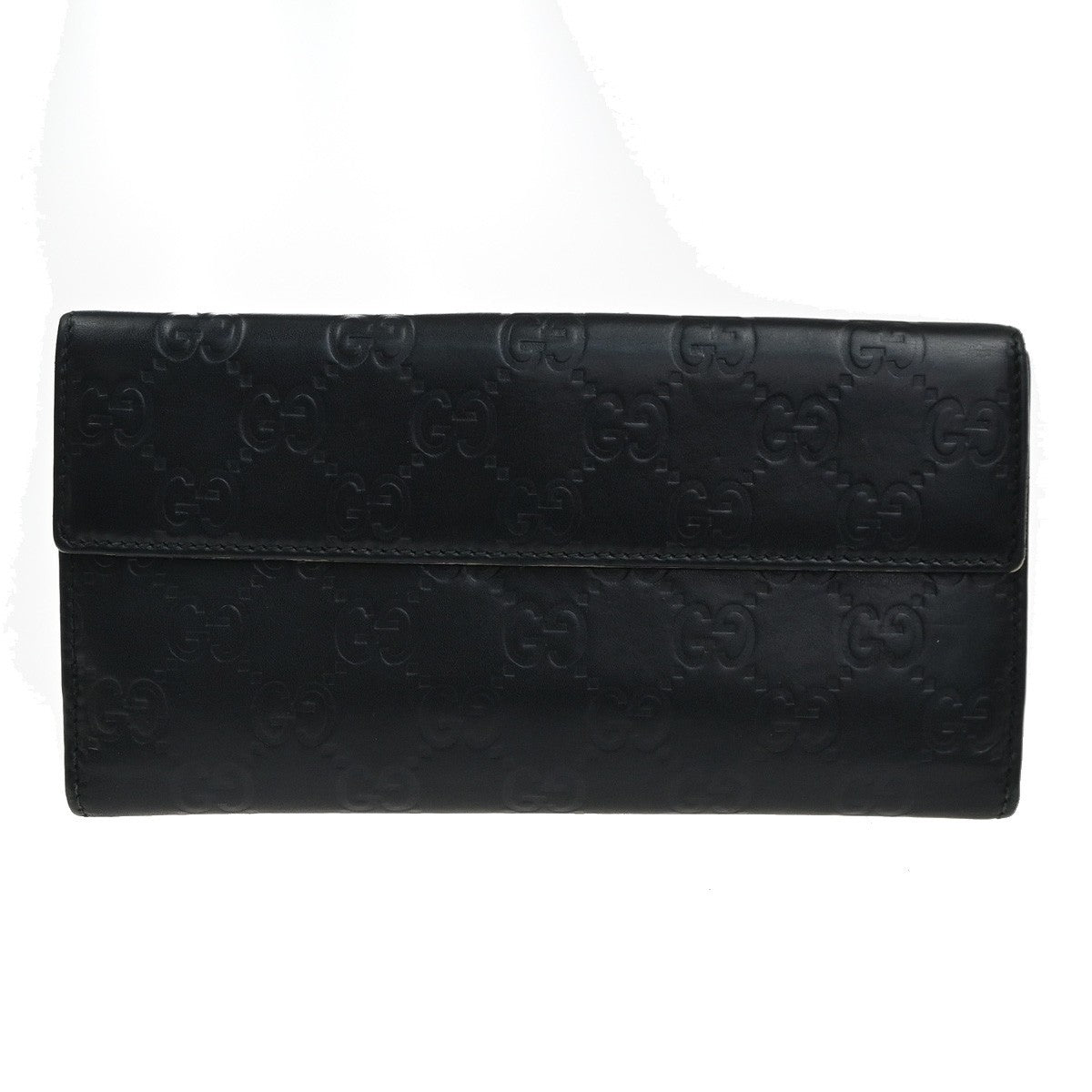 GUCCI Logo Guccissima GG Lovely Heart Bifold Long Wallet Leather Black 02KD033