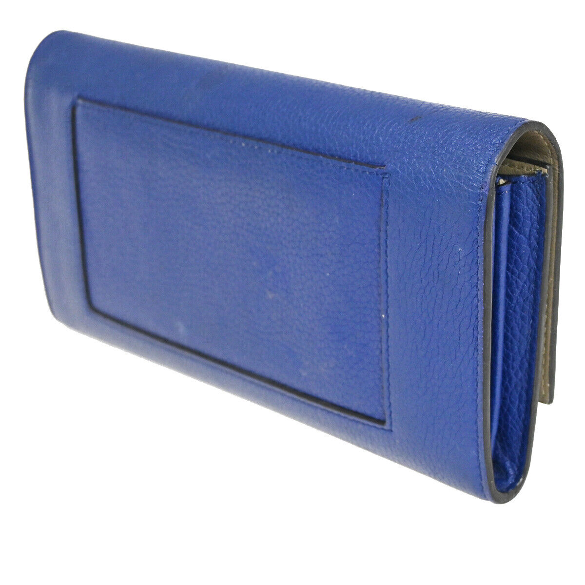 CELINE Logo Large Flap Long Bifold Wallet Purse Leather Blue Italy 01YB373