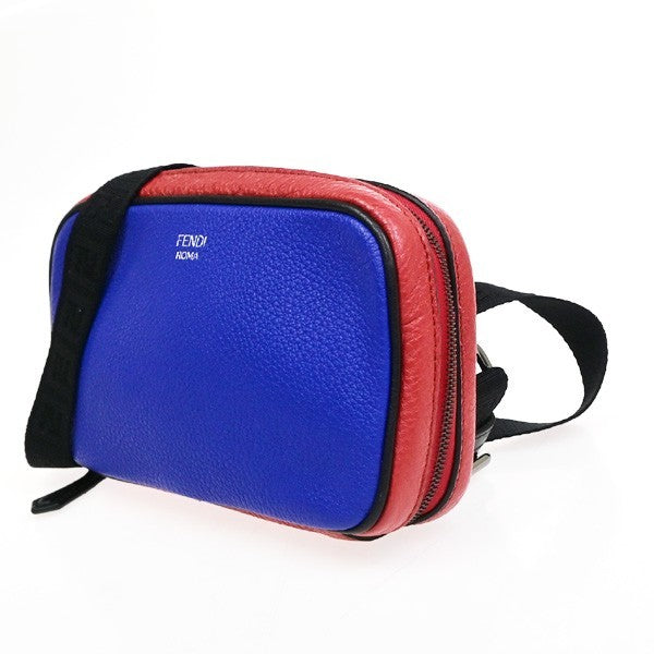 FENDI Logo Camera Case Mini Shoulder Bag Leather Red Blue SHW Italy 84CB041