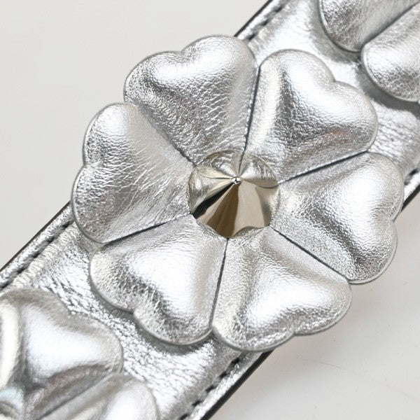 FENDI Logo Bag Shoulder Strap Flower Studs Leather Silver SHW Italy 30KP491