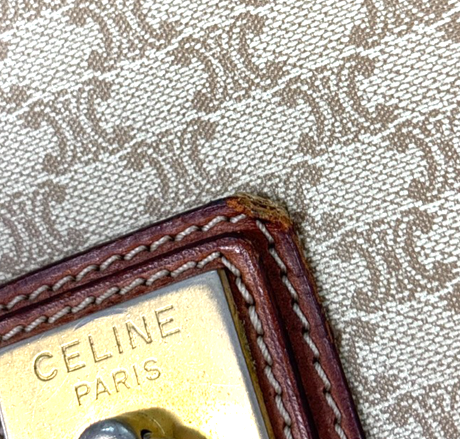 CELINE Logo Macadam Pattern Shoulder Bag PVC Leather Beige GHW Italy 68KC717