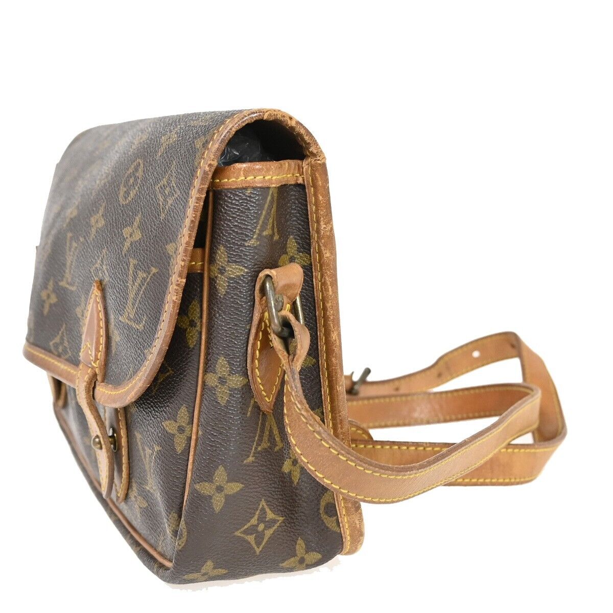 LOUIS VUITTON LV Logo Gibeciere MM Shoulder Bag Monogram Leather M42247 36FA232