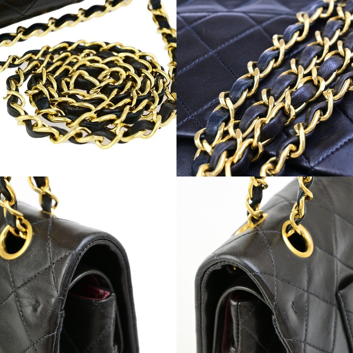 CHANEL CC Matelasse 25 Double Flap Chain Shoulder Bag Leather Black GHW 846RK718