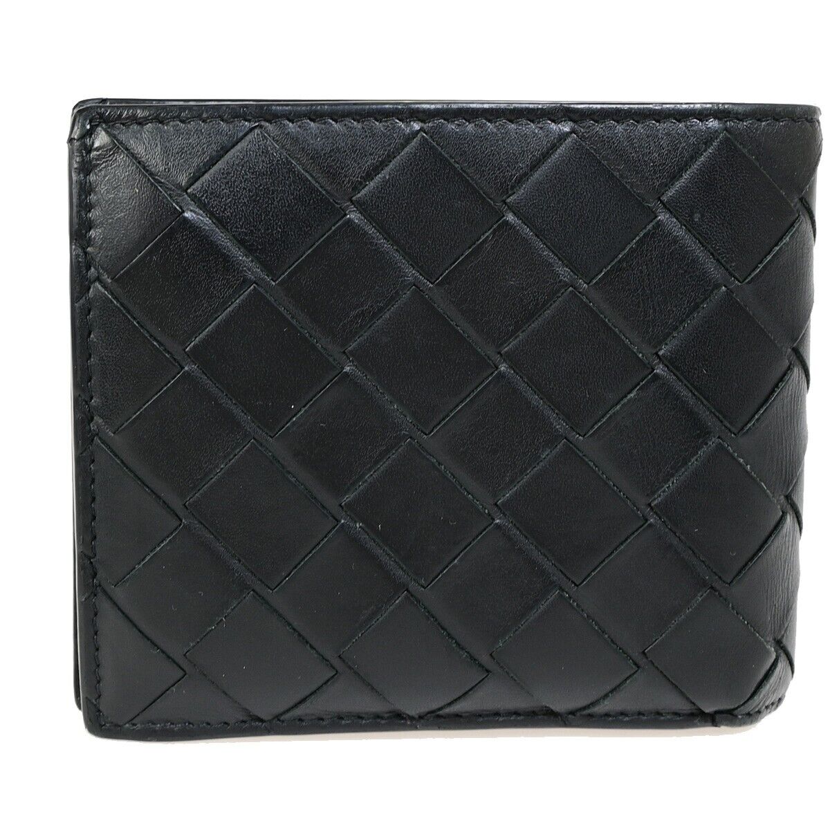 BOTTEGA VENETA Logo Intrecciato Bifold Compact Wallet Leather Black 68FA908