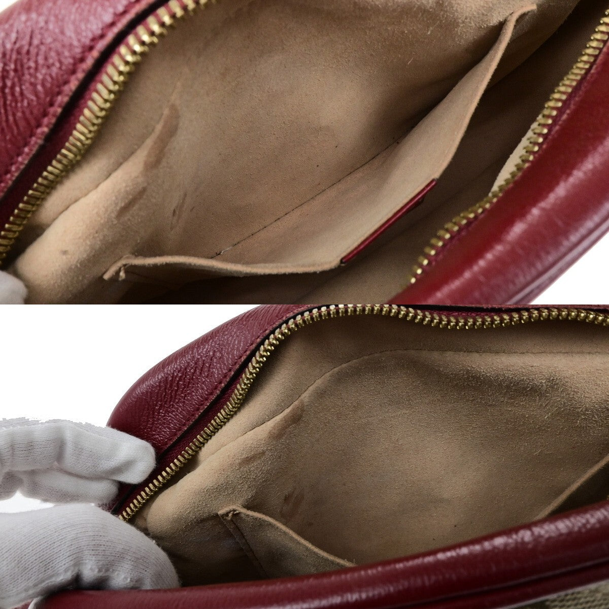 GUCCI Marmont GG Pattern Chain Shoulder Bag Canvas Leather Brown Red 600KB508