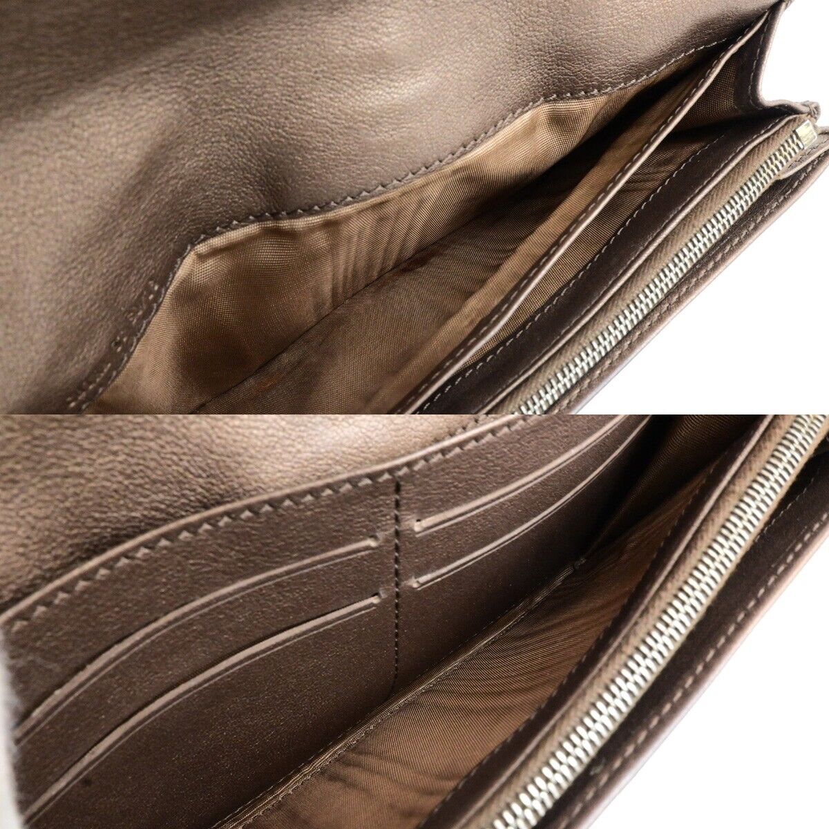 CELINE Logo Macadam Long Bifold Wallet Suede Leather Brown Gold 07KA509