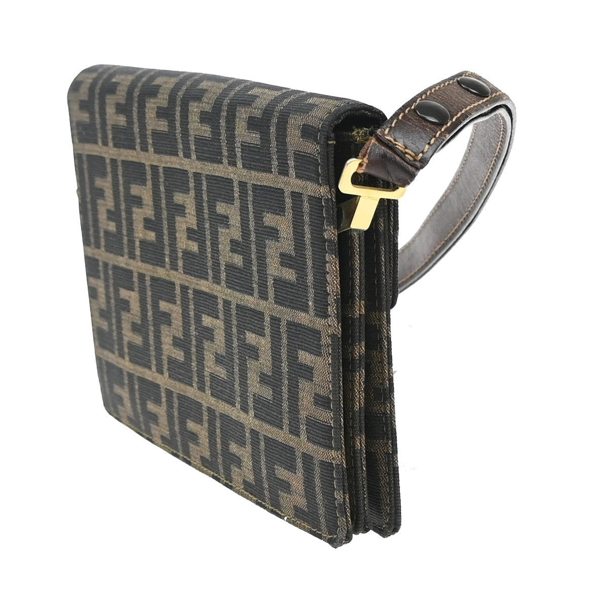 FENDI Logo Zucca Pattern Shoulder Bag Canvas Leather Brown GHW Italy 79KB388