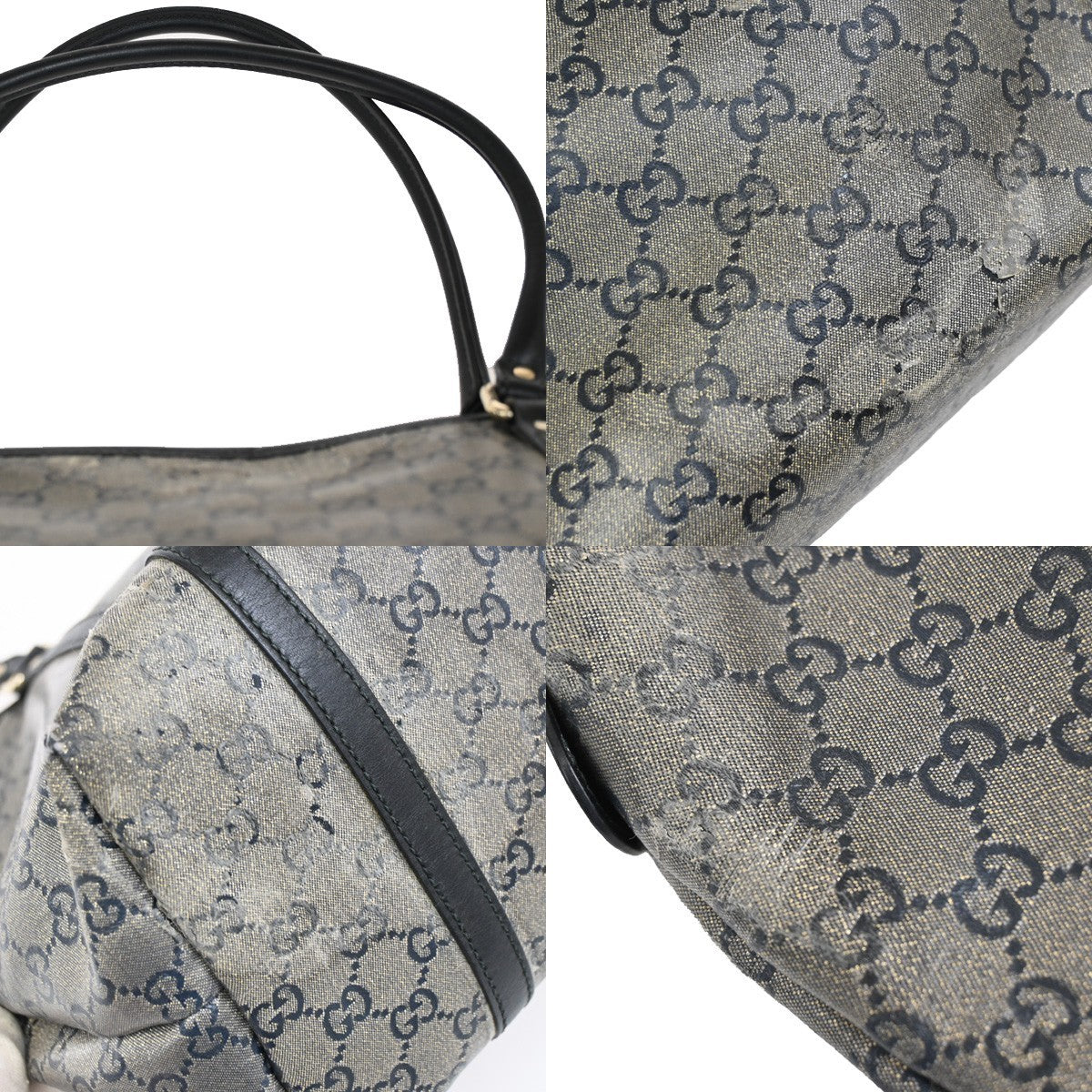 GUCCI GG Crystal Tote Shoulder Bag Coating Canvas Leather Black GHW 60DA042