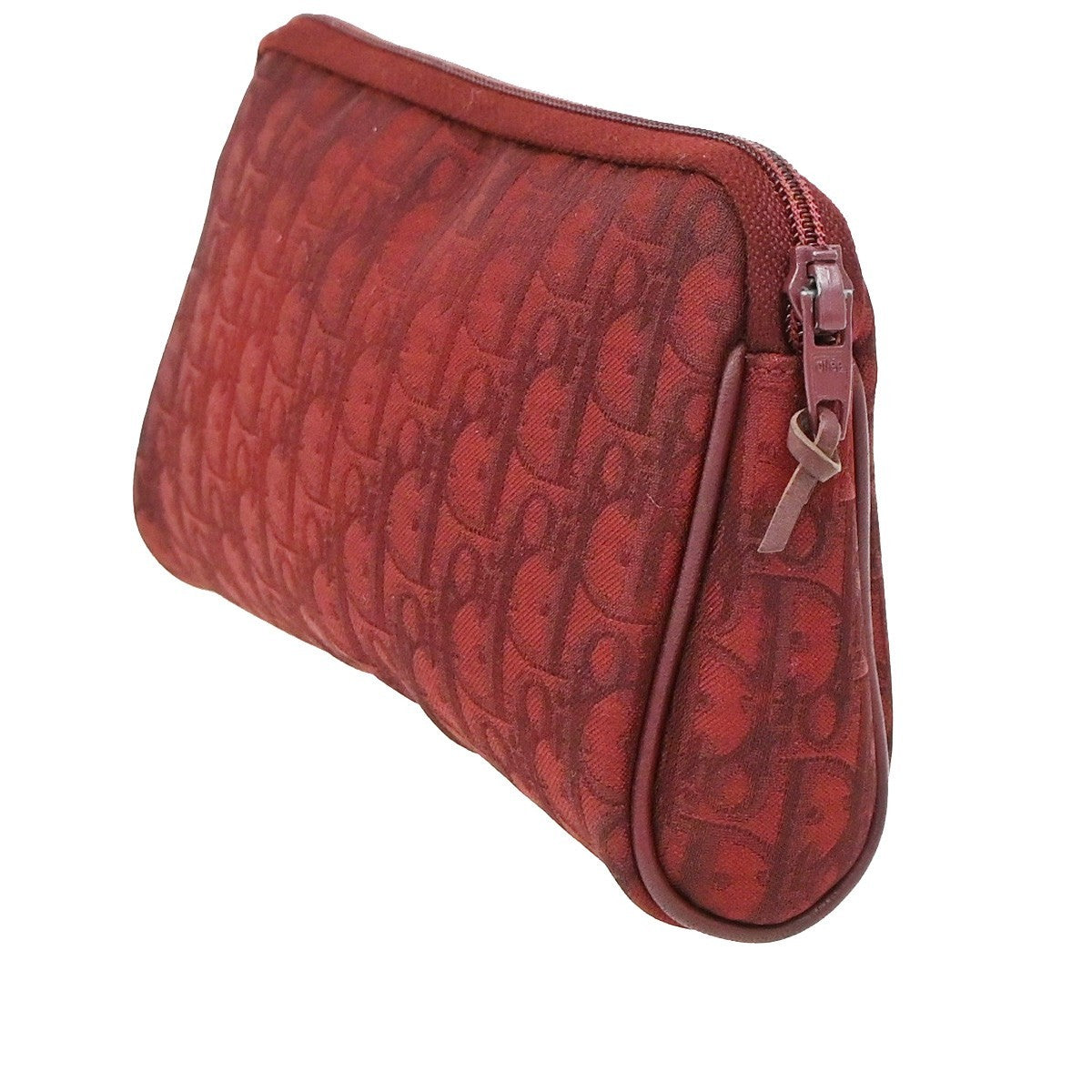 CHRISTIAN DIOR Trotter Pattern Cosmetic Pouch Canvas Leather Red France 68KD157
