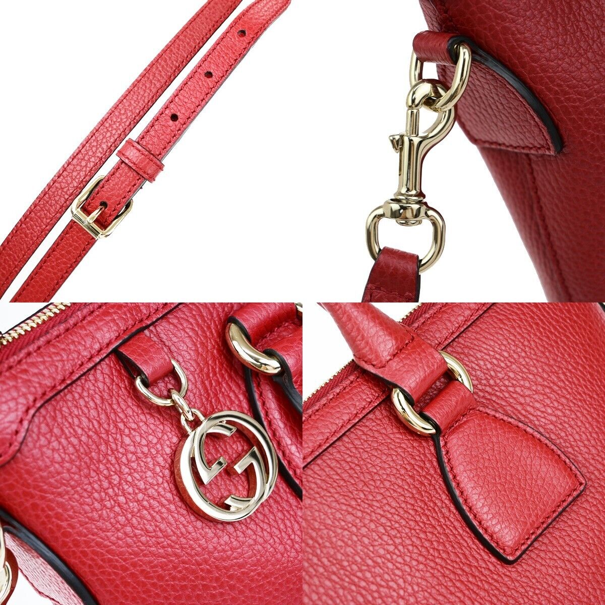 GUCCI GG Interlocking Charm 2Way Shoulder Hand Bag Leather Red GHW 97EC972