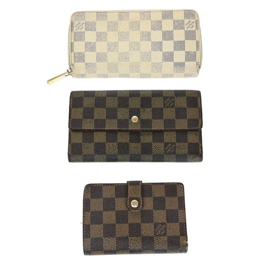 LOUIS VUITTON 3 Set Bifold Wallet Damier Azur Ebene Leather White Brown 38KA236