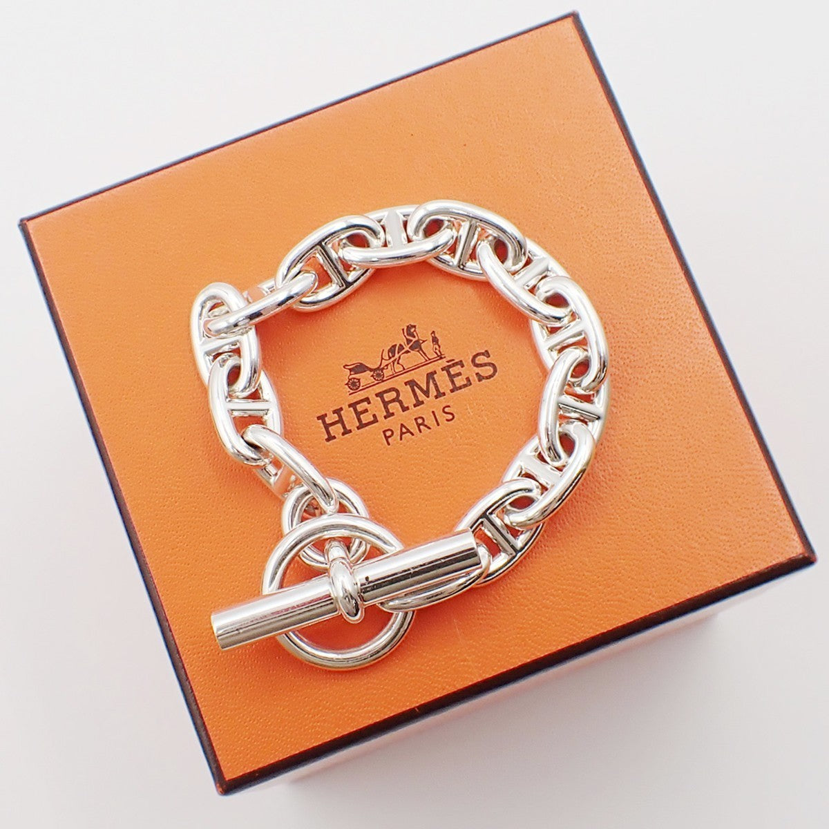 HERMES Logo Chaine D'ancre MM Chain Bracelet 12 Links Ag 925 Silver 332LC627