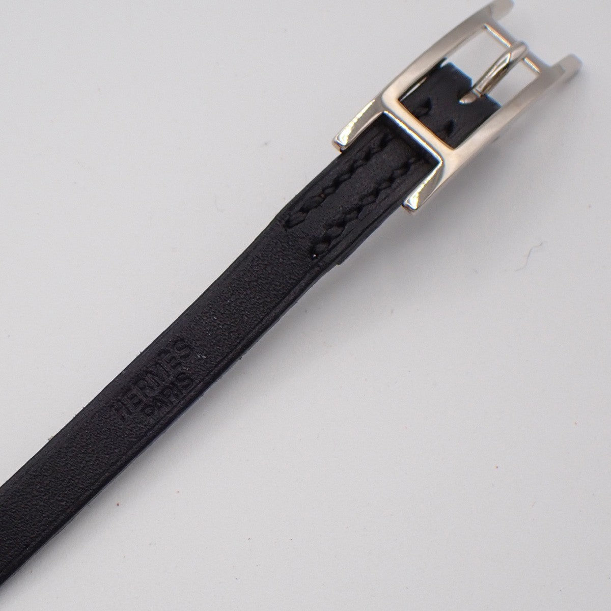 HERMES Api 3 Triple Tour Long Bracelet SHW Leather Sliver Black 67RF760