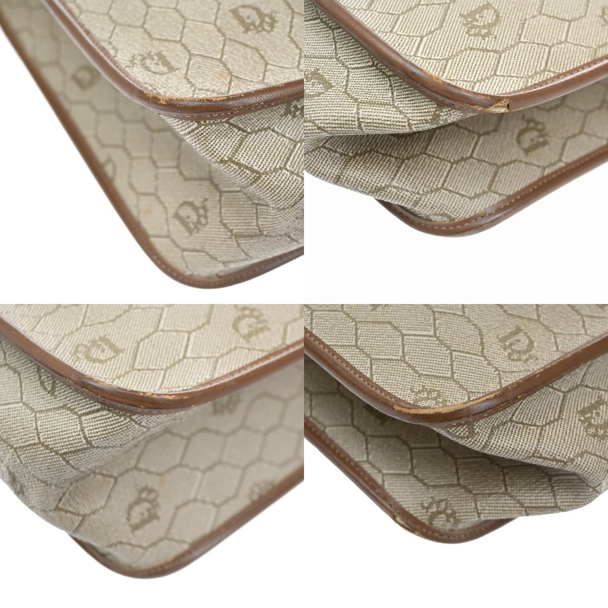 CHRISTIAN DIOR Logo Honeycomb Shoulder Hand Bag PVC Leather Beige GHW 62CA527