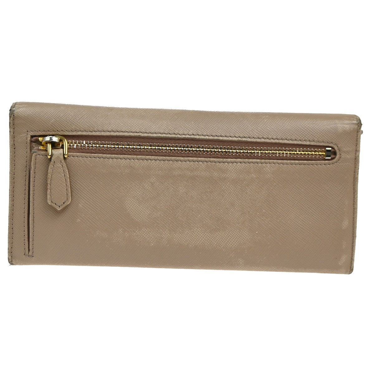PRADA Logo Bifold Flap Long Wallet Saffiano Leather Beige GHW Italy 01KD036