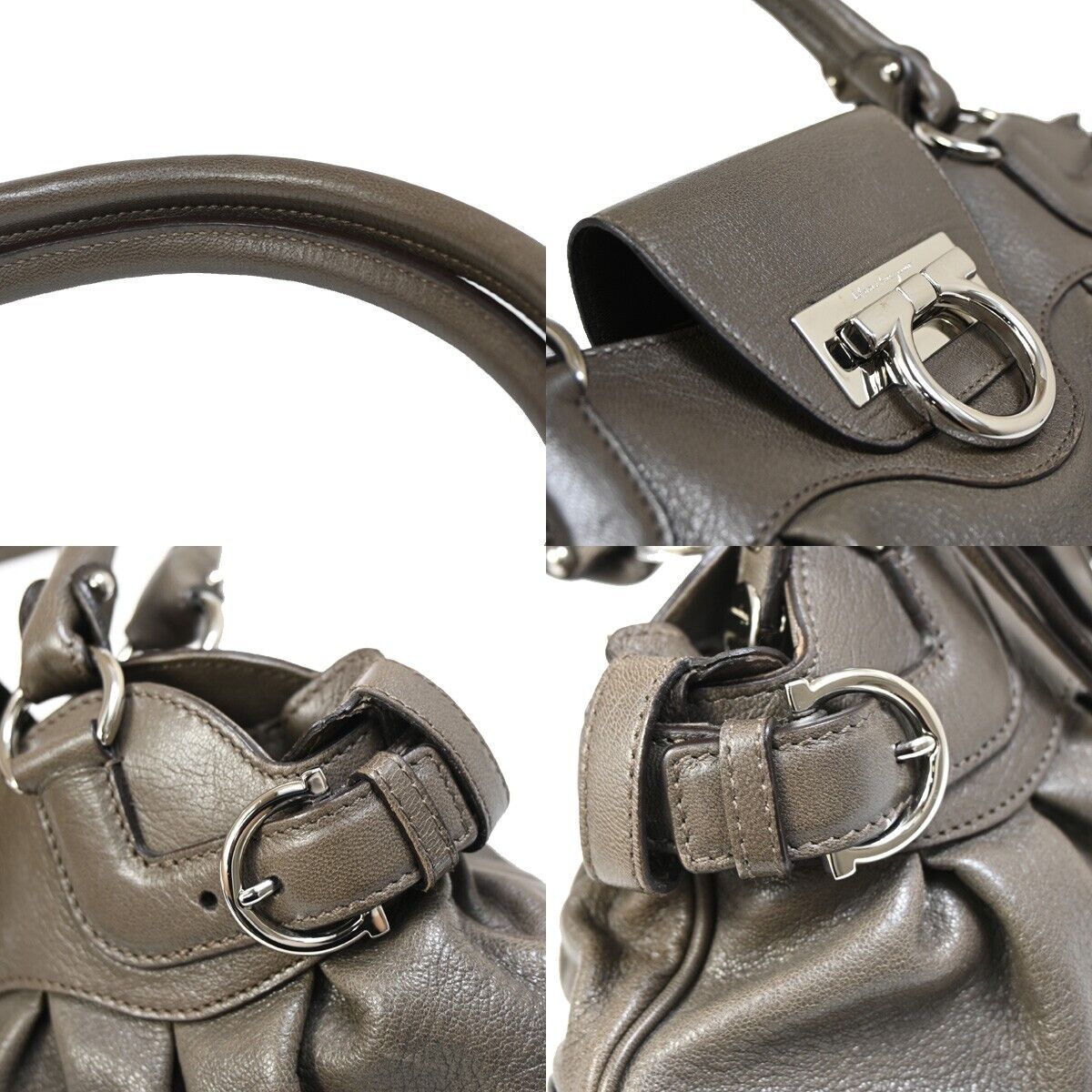 SALVATORE FERRAGAMO Logo Marisa Gancini Shoulder Bag Leather Gray Italy 69FA576