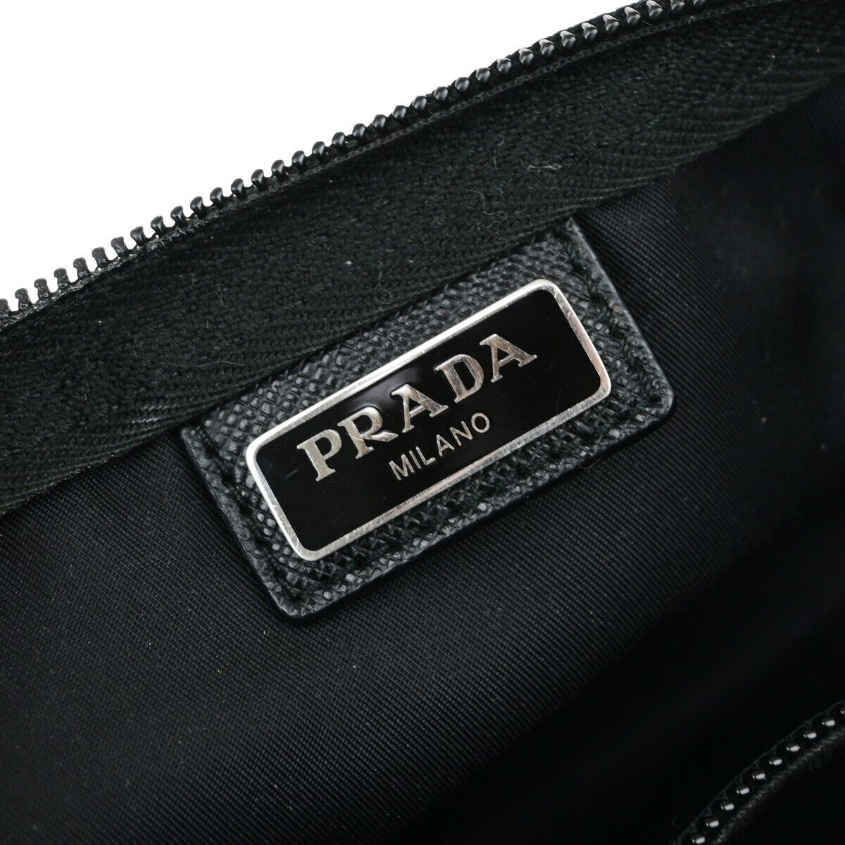 PRADA Logo Tessuto Cosmetic Pouch Nylon Leather Black Silver 32YH094