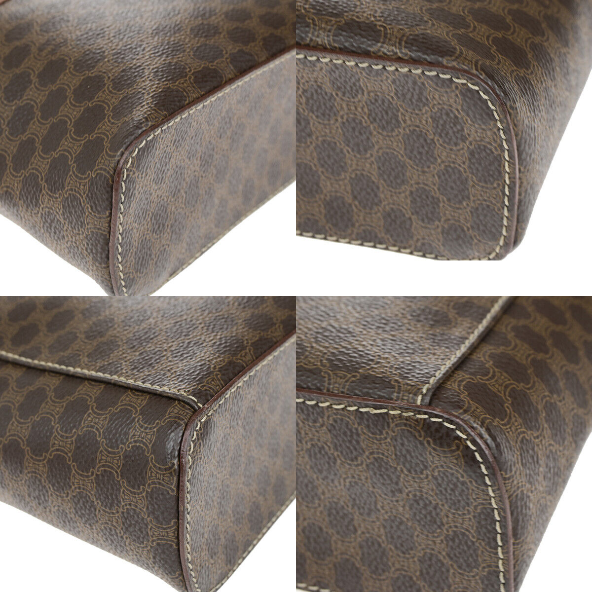 CELINE Logo Macadam Pattern Vanity Hand Bag PVC Leather Brown GHW Italy 63YG623