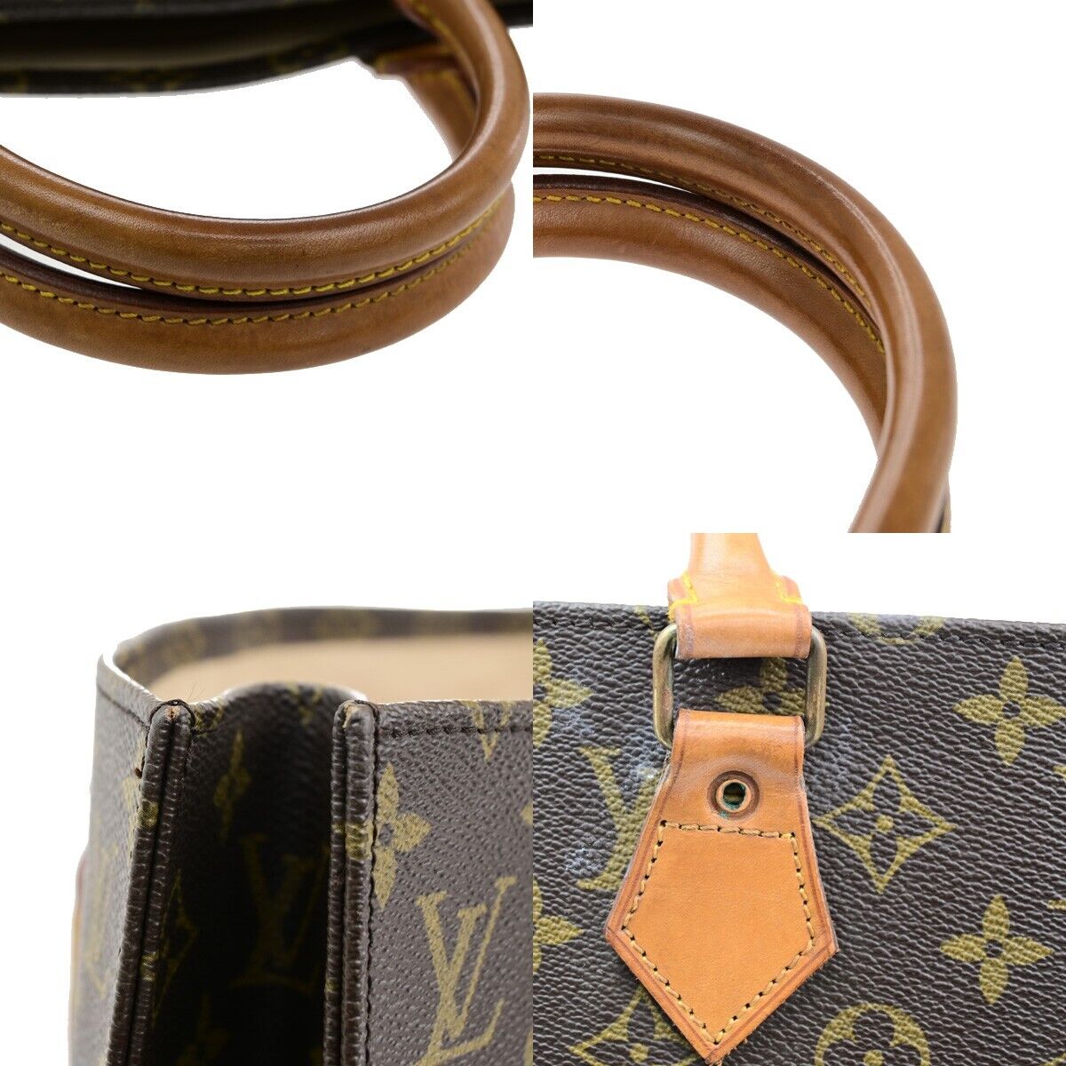 LOUIS VUITTON Logo Sac Plat Hand Tote Bag Monogram Leather Brown M51140 30EE026