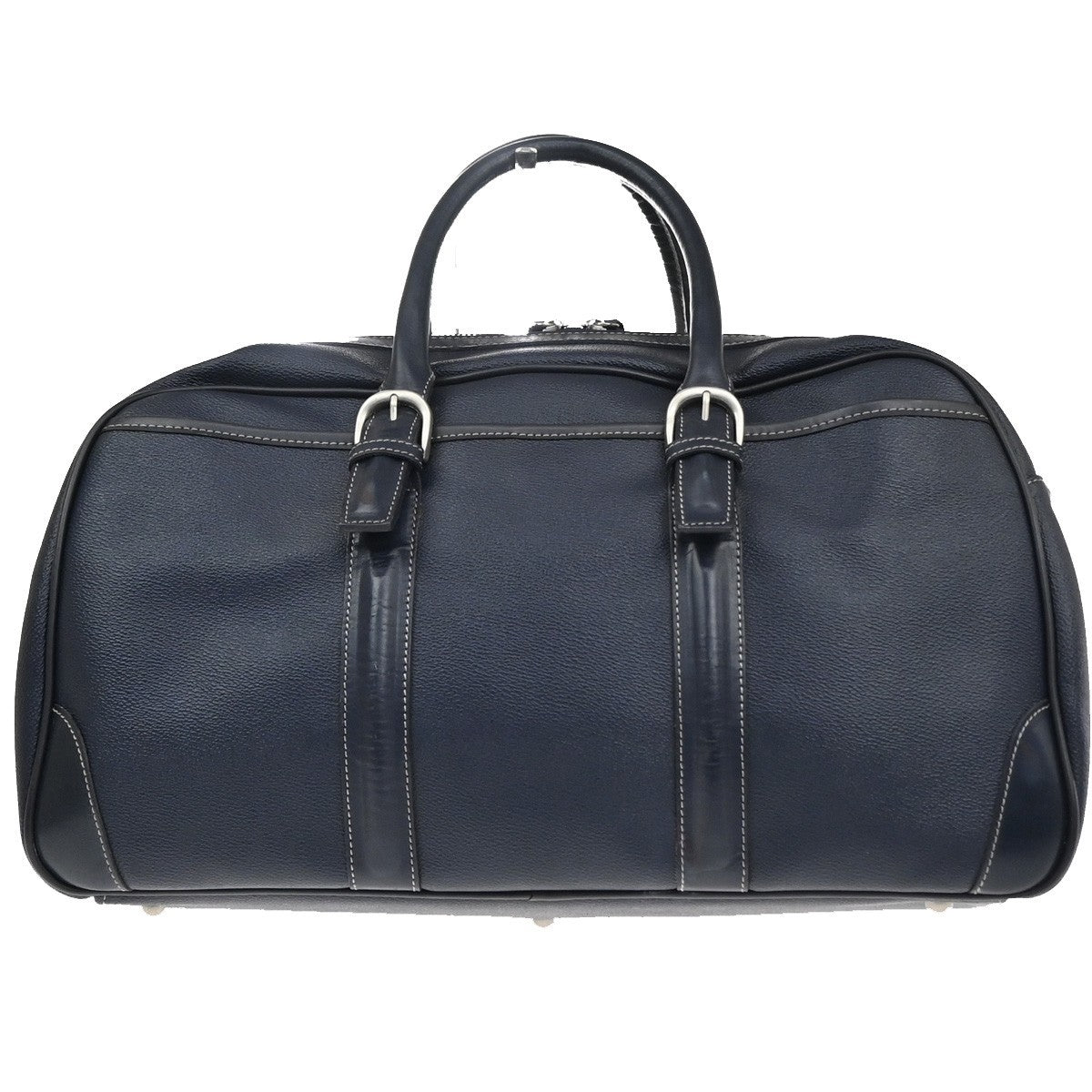 BURBERRY Golf Logo Nova Check Pattern Boston Bag Leather Navy Beige SHW 05CB019