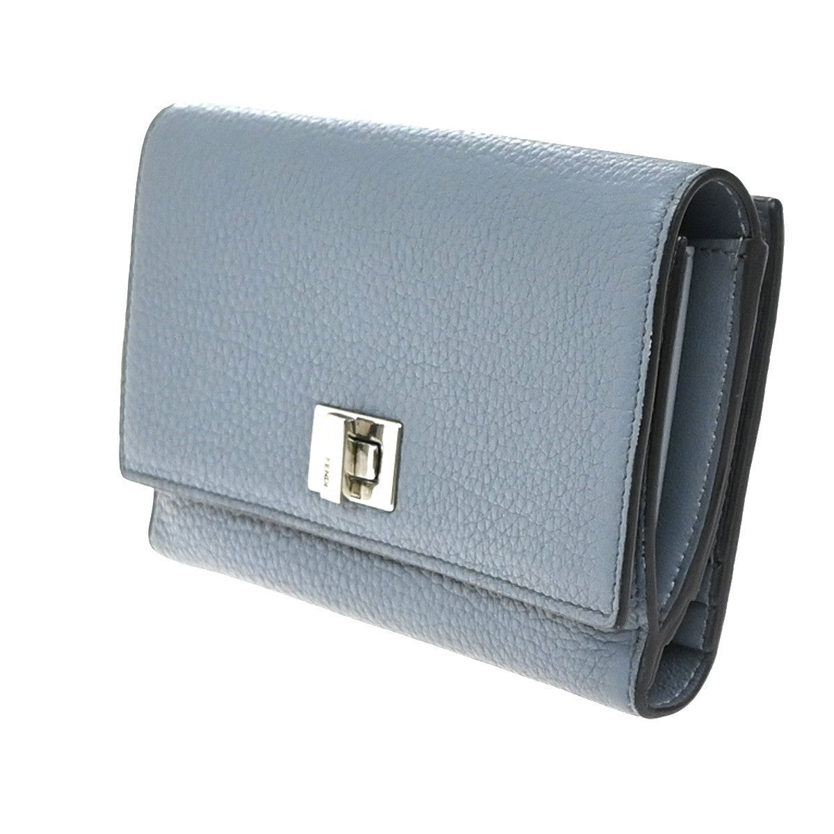 FENDI Logo Peekaboo Long Bifold Wallet Leather Blue SHW Italy 30RP099