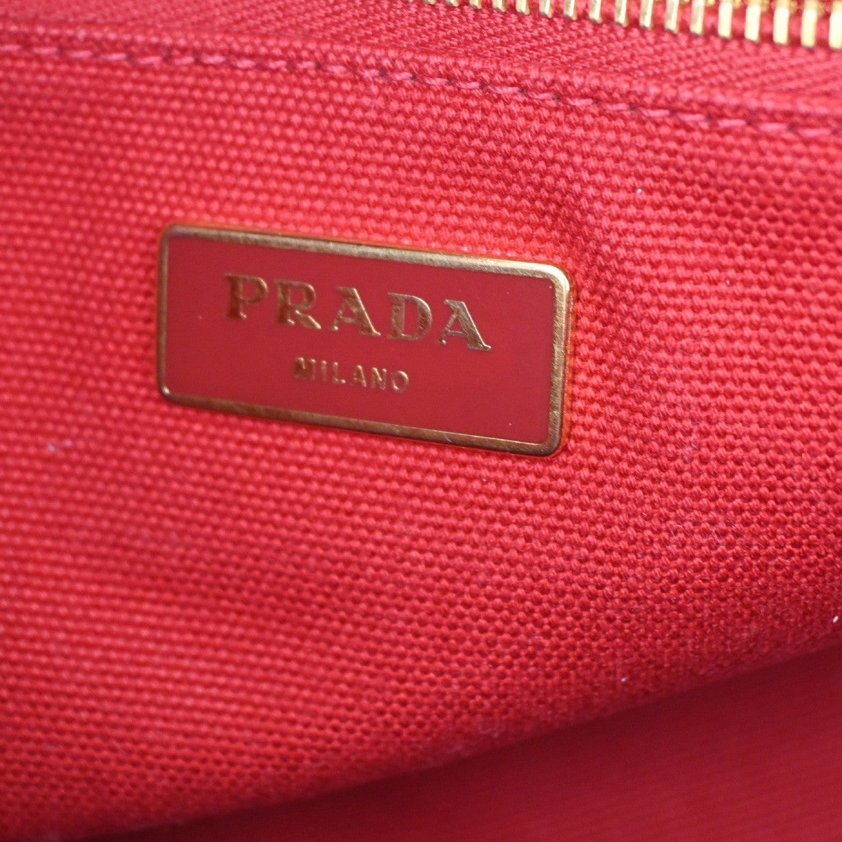 PRADA Logo CANAPA Shoulder Hand Tote Bag Canvas Leather Red GHW Italy 34AA200