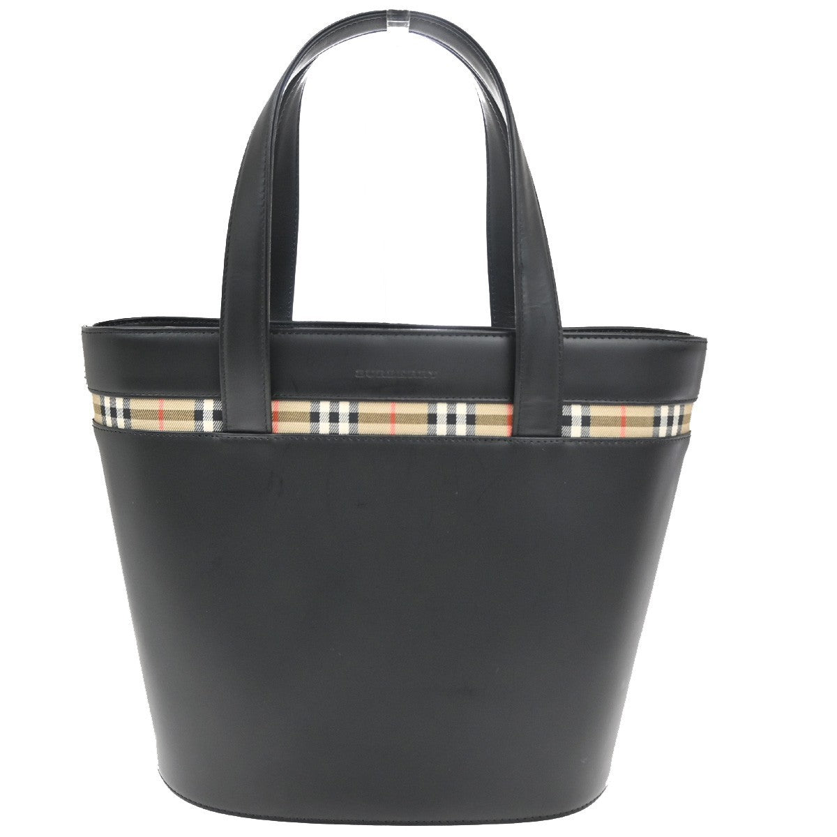 BURBERRY Logo Nova Check Shoulder Tote Bag Canvas Leather Black Brown 30CA421